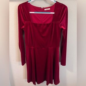 Copper Key Red Velvet Long Sleeve Dress
